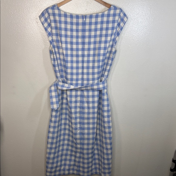 Ann Taylor Blue Checked Tweed Belted Dress Women Size 14 - Picture 4 of 4